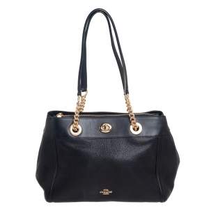 Pre Owned Coach Black Leather Turnlock Edie Carryall Shoulder Bag