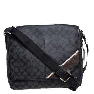 Coach Black/Grey Coated Canvas and Leather Messenger Bag