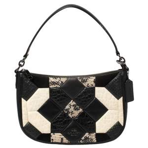 Coach Beige/Black Mixed Exotic Embossed Leather and Leather Chelsea Crossbody Bag