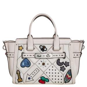 Pre Owned Coach Off White Leather Embellishment Swagger 27 Carryall Satchel