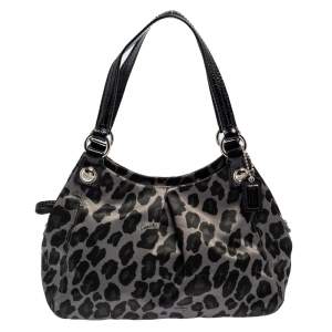 Pre Owned Coach Olive Green/Black Satin Mini Mia Maggie Ocelot Bag