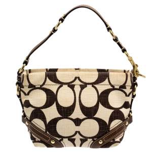 Pre Owned Coach Beige/Brown Signature Canvas and Leather Hobo