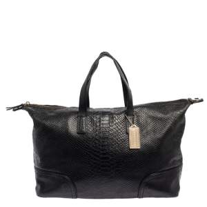 Pre Owned Coach Black Python Embossed Leather Convertible Satchel