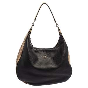 Pre Owned Coach Beige/Black Leather and Python Embossed Leather Harley hobo