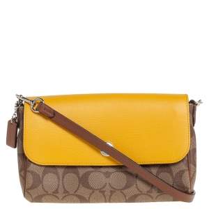 Pre Owned Coach Brown Signature Coated Canvas and Leather Reversible Crossbody Bag