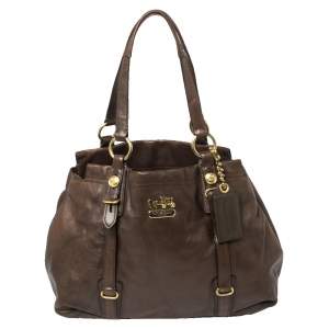 Pre Owned Coach Dark Brown Leather Mia Carryall Tote