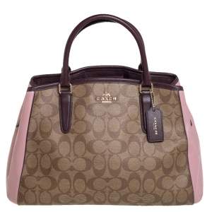 Pre Owned Coach Multicolor Signature Coated Canvas and Leather Sage Carryall Satchel 