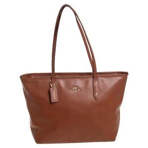 Pre Owned Coach Brown Leather City Zip Tote