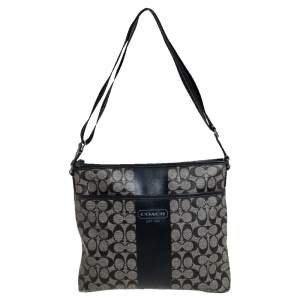 Coach Black Signature Coated Canvas and Leather Heritage Messenger Bag
