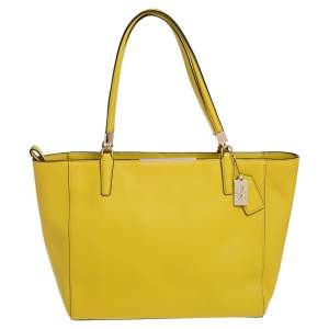 Pre Owned Coach Yellow Saffiano Leather Madison East West Tote