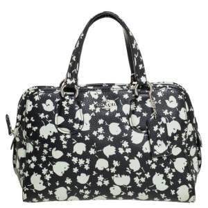 Pre Owned Coach Black/White Leather Satchel 