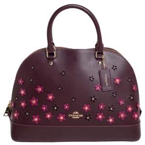 Pre Owned Coach Purple Floral Leather Sierra Satchel