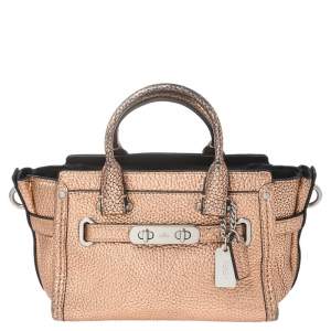 Pre Owned Coach Metallic Gold Leather Swagger Satchel