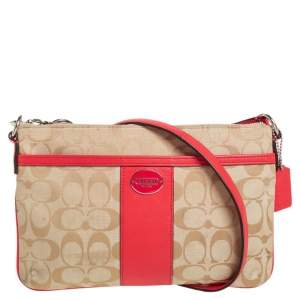 Pre Owned Coach Brown/Orange Signature Canvas and Leather Crossbody Bag