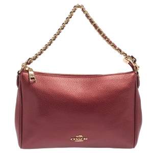 Coach Burgundy Leather Chain Baguette Bag