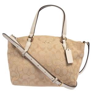 Coach Beige/White Signature Canvas and Leather MIni Kelsey Satchel