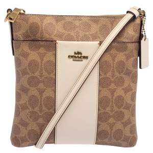 Coach Beige/Pink Signature Coated Canvas and Leather Kitt Messenger Bag