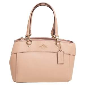 Pre Owned Coach Salmon Pink Leather Brooke Carryall Satchel