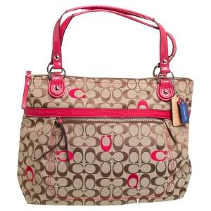 Coach Beige/Brown Signature Canvas and Patent Leather Poppy Tote
