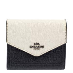 Pre Owned Coach Black/White Leather Colorblock Trifold Wallet 