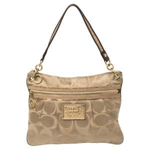 Coach Beige Signature Satin Messenger Bag