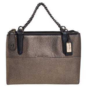 Pre Owned Coach Black/Gold Textured Leather Chain Tote