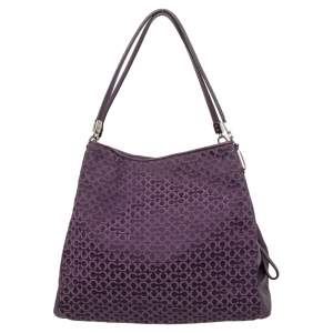 Pre Owned Coach Purple Signature Canvas And Leather Lexy Shoulder Bag