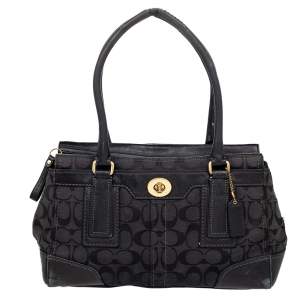 Coach Black Signature Canvas and Leather Turnlock Satchel