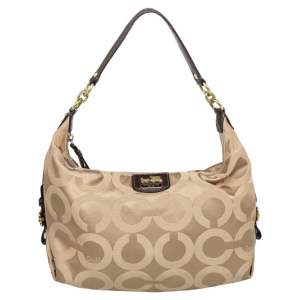 Pre Owned Coach Beige/Brown Canvas And Leather Madison Op Art Hailey Hobo