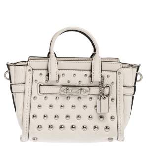 Coach White Leather Mini Swagger Studded Tote