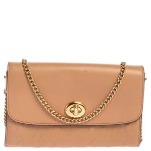Coach Beige Leather Turn Lock Wallet on Chain 