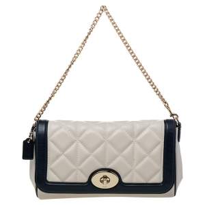 Pre Owned Coach Cream/black Quilted And Leather Ruby Shoulder Bag