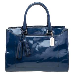 Coach Blue Patent Leather Frame Tote