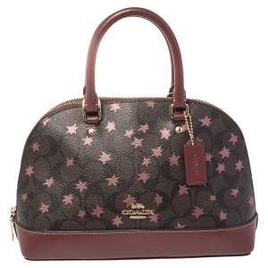 Pre Owned Coach Brown/Red Signature Coated Canvas and Leather Mini Sierra Satchel