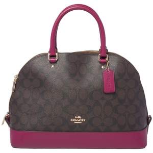 Pre Owned Coach Beige/Magenta Signature Coated Canvas and Leather Sierra Satchel