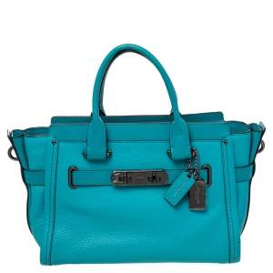 Pre Owned Coach Blue Leather Swagger 27 Carryall Satchel