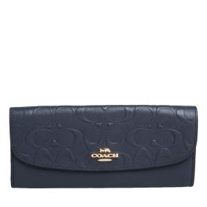 Coach Navy Blue Signature Leather Continental Wallet