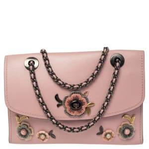 Pre Owned Coach Blush Pink Leather Allover Tea Rose Stones Parker Shoulder Bag