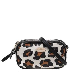 Coach White Ocelot Print Coated Canvas Double Zip Crossbody Bag