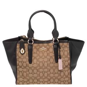 Pre Owned Coach Brown/Beige Signature Canvas and Leather Crosby Carryall Tote