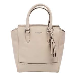 Pre Owned Coach Light Beige Leather Mini Tanner Tote
