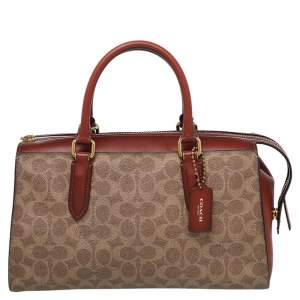 Pre Owned Coach Brown/Beige Signature Canvas And Leather Bond Satchel