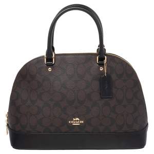 Pre Owned Coach Black/Brown Coated Canvas and Leather Sierra Satchel
