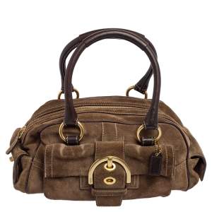 Coach Brown Suede Small Buckle Detail Satchel