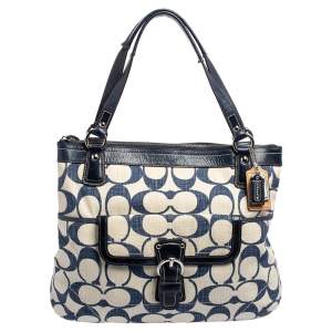 Coach Navy Blue Signature C Canvas Crosshatch Tote