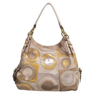 Coach Yellow/Beige Suede And Leather Maggie Mia Inlaid C Shoulder Bag
