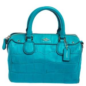 Coach Turquoise Croc Embossed Leather Baby Bennett Satchel