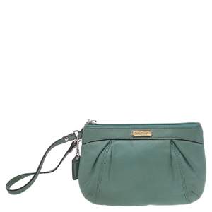 Coach Green Leather Wristlet Clutch