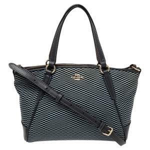 Coach Navy Blue Woven Fabric and Leather Mini Kelsey Satchel