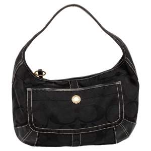 Coach Black Monogram Canvas And Leather Hobo